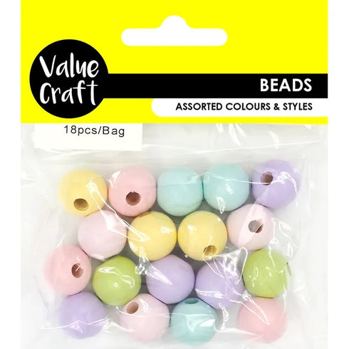 15mm Pastel Colours Round Wood Beads